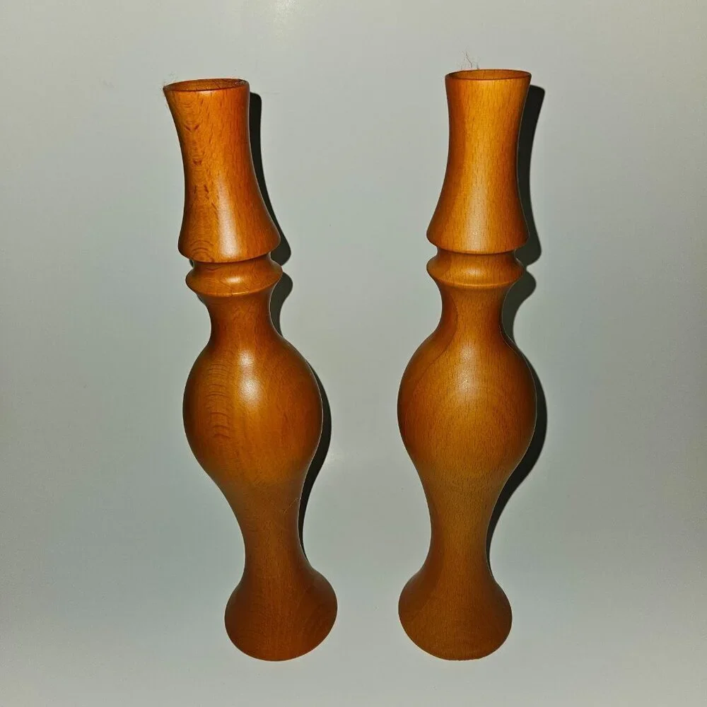 2 Wood Vases For Faux Flowers NARROW NECK Matching Pair READ